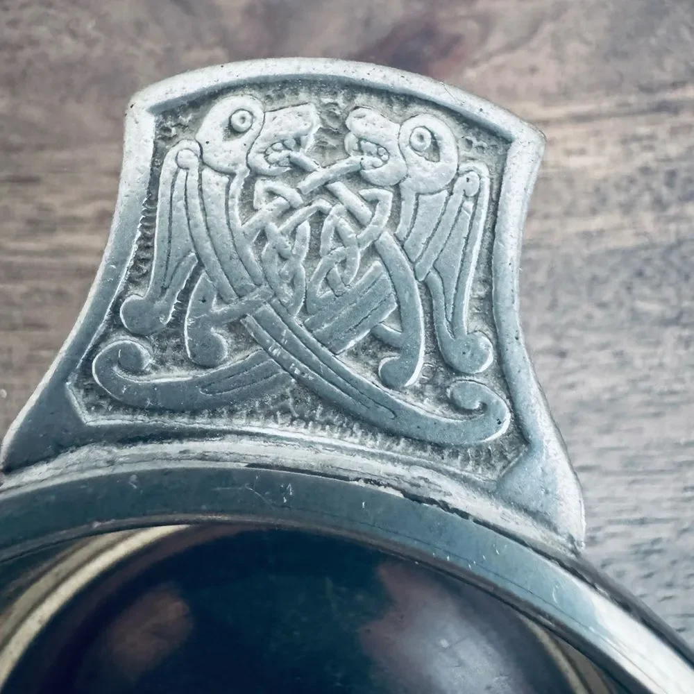 Vintage Silver Pewter Dragon Engraved Wine Tasting Cup